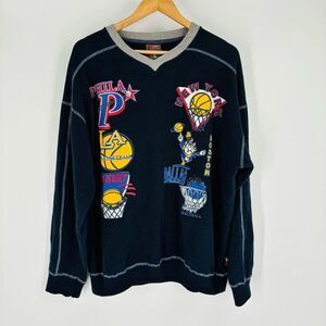 Vintage FNF 2000 Y2K V Neck Basketball Sweatshirt Navy Blue Mens Size Large